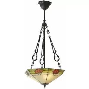 Image of Tiffany Glass Hanging Ceiling Pendant Light Bronze & Art Deco Lamp Shade i00147