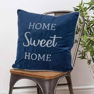 Image of Home Sweet Home Velvet Cushion Navy Blue 42cm
