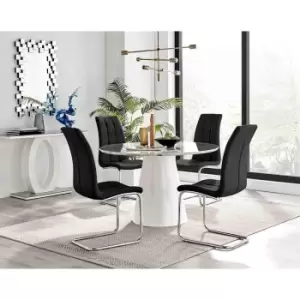 Image of Furniture Box Palma White Marble Effect Round Dining Table and 4 Black Murano Chairs