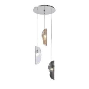 Image of Marilla Ceiling Pendant 2m, 3 Light G9, Polished Chrome, Clear & Amber & Smoked Glass