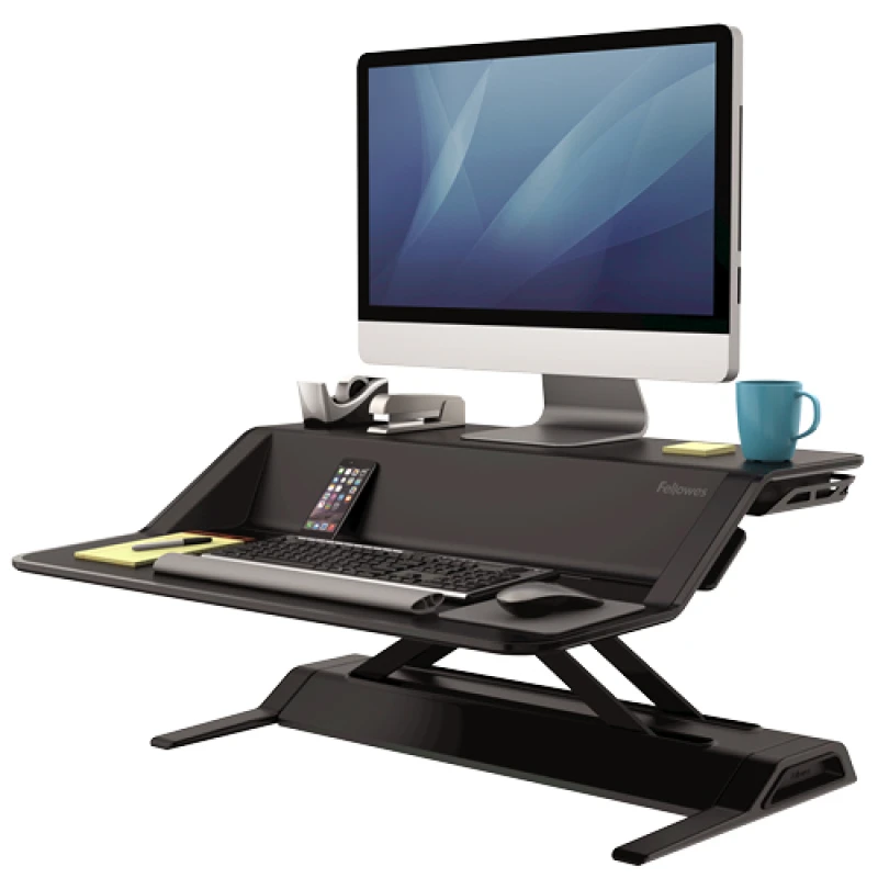 Image of Fellowes Sit Stand Desk Riser - Lotus Height Adjustable Sit Stand Desk