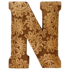 Image of Letter N Hand Carved Wooden Flower
