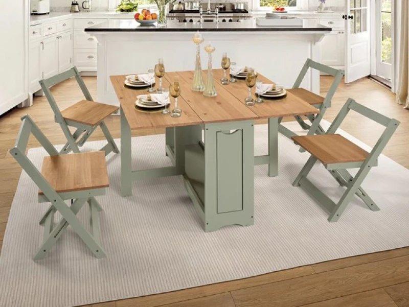 Image of Seconique Santos Butterfly Green and Pine Dining Table and 4 Chairs