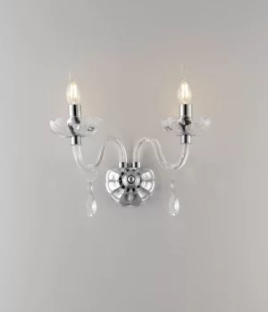 Image of RIFLESSO Twin 2 Light Candle Wall Light Chrome, Crystal 40x35x18cm