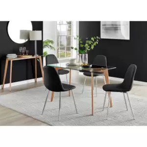 Image of Furniture Box Malmo Glass and Wooden Leg Dining Table & 4 Black Corona Silver Chairs