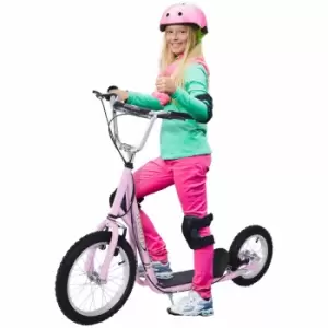 Image of Homcom Teen Scooter Adjustable Height Dual Brakes Rubber Wheels Kickstand, Pink