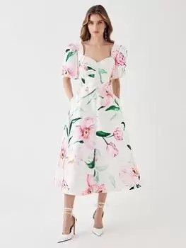 Image of COAST Puff Sleeve Midi Dress - White, Size 8, Women