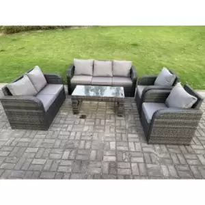 Image of Fimous 7 Seater Outdoor Dark Grey Rattan Lounge Complete Sofa Set with Reclining Chair and Love Seat