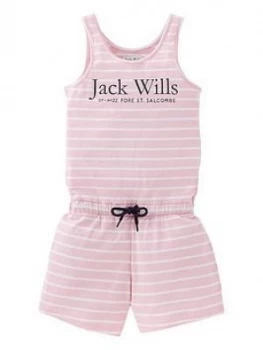 Image of Jack Wills Girls Stripe Jersey Playsuit - Pink, Size 5-6 Years, Women
