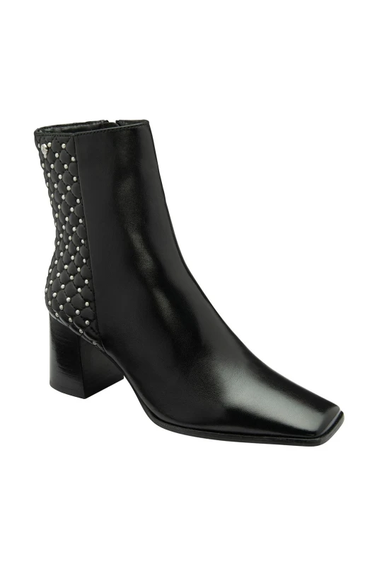 Image of Ravel Black Leather 'Bann' Heeled Ankle Boots Black