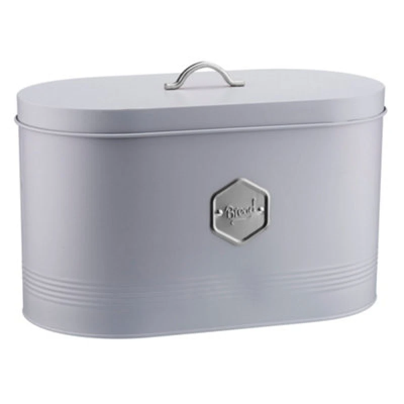Image of Cooks Professional Bread Bin - Modern Kitchen Countertop Labelled Metal Storage Canister Breathable Container - Grey & Silver