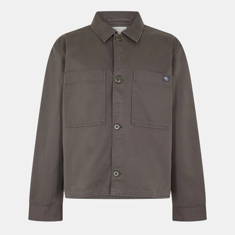 Image of Calvin Klein Jeans Mens CKJ Woven Box Boxy Fit Overshirt Beluga PAR male S