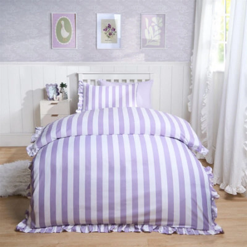 Image of OHS OHS Frill Duvet Cover Bedding Set Pillowcase Stripe Quilt Luxury in Lilac Size: Single Lilac Single Unisex 5027434207831