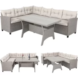 Image of Deuba Poly Rattan Corner Sofa Set Conservatory Patio Outdoor Garden Furniture Lounge with WPC Table (Cream)