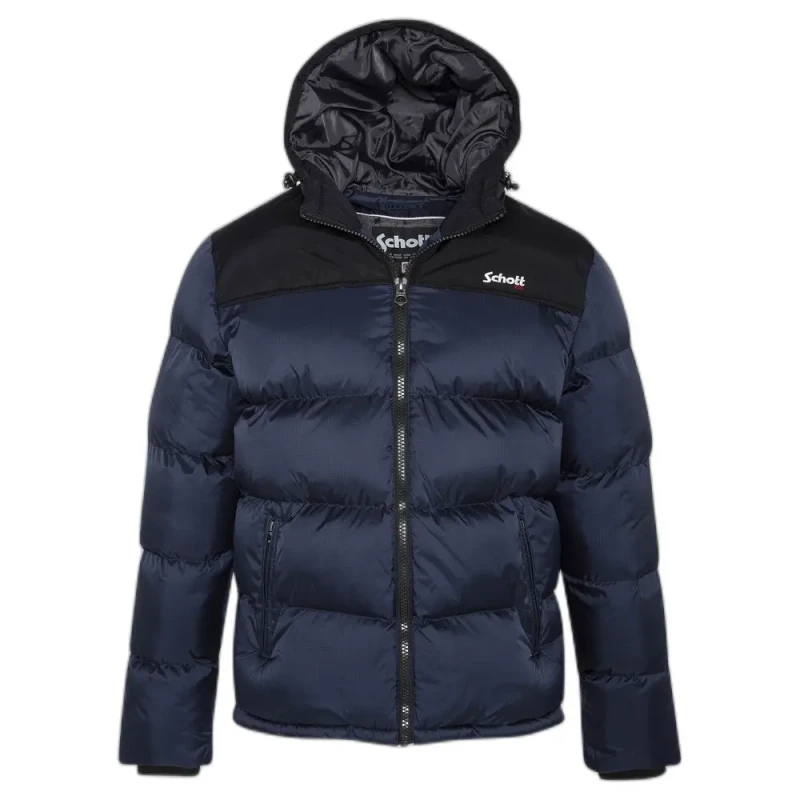 Image of Schott Hooded Puffer Jacket + embroidery Schott Bleu Female M