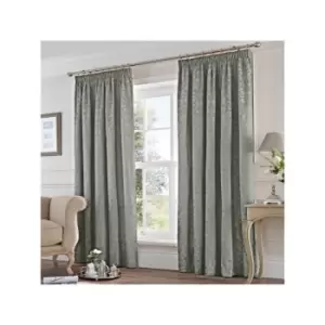 Image of Fusion Eastbourne Damask Jacquard Pencil Pleat Curtains, Silver, 46 x 72 Inch
