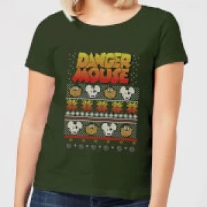 Image of Danger Mouse Pattern Knit Womens T-Shirt - Forest Green - M