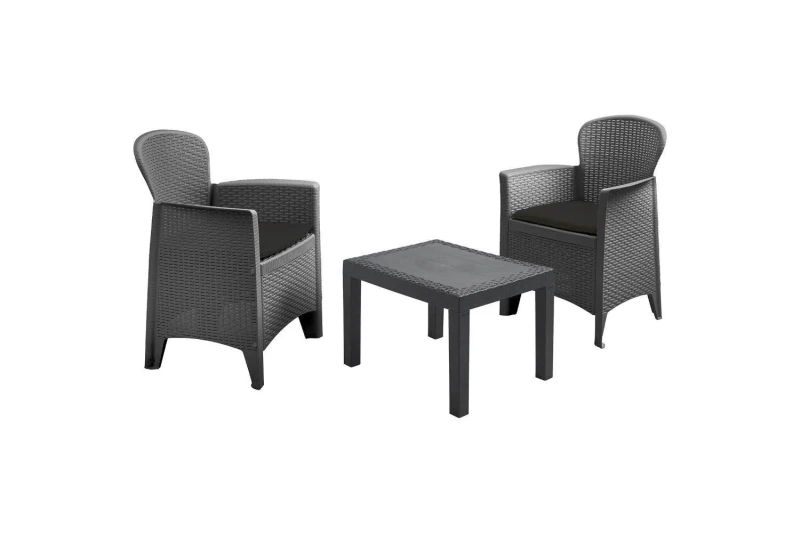 Image of idooka Garden Furniture Set Table Chairs 3 Piece Bistro Set Patio Outdoor Rattan Style Dark Grey