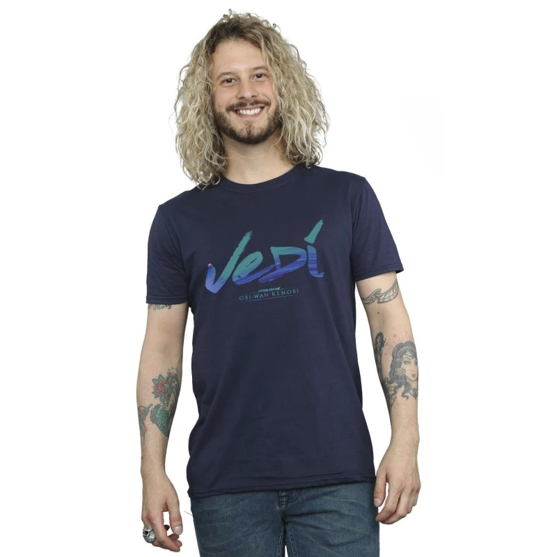 Image of Star Wars Star Wars Men Obi-Wan Kenobi Jedi Painted Font T-Shirt in Navy Size: Small Navy S Male 5059934437197
