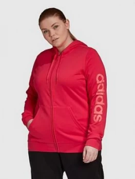 Image of Adidas Essentials Linear Full Zip Hoodie (Curve) - Pink