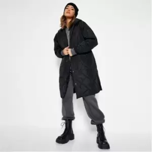 Image of I Saw It First Diamond Quilted Hooded Puffer Jacket - Black