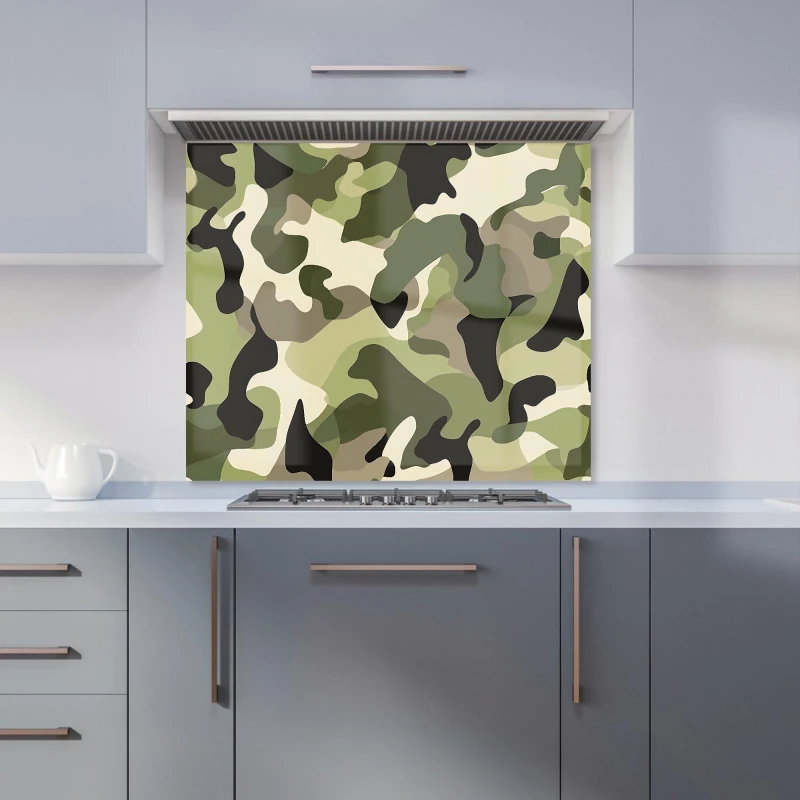 Image of Warren Reed - Designer Camouflage Design Kitchen Splashback in Green Size: 900mm x 750mm Green Unisex 900mm x 750mm