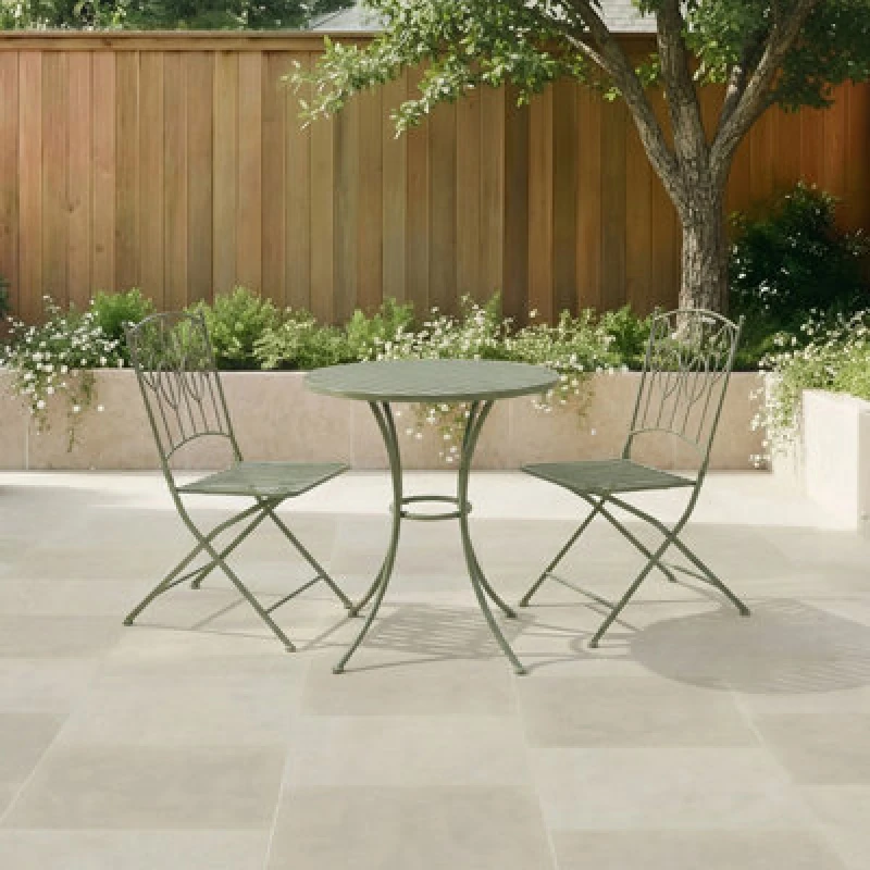 Image of Charles Bentley Sage Green Leaf Design Rustic Metal Garden Bistro Set