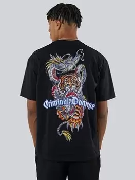Image of Criminal Damage Dragon Tiger Fight T-Shirt, Black, Size S, Men