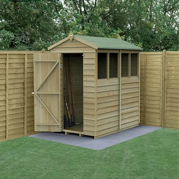 Image of 6' x 4' Forest 4Life 25yr Guarantee Overlap Pressure Treated Apex Wooden Shed - 4 Windows (1.88m x 1.34m)
