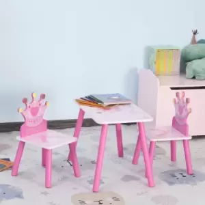 Image of 3 Pieces Kids Princess And Crown Chair Table Set Pink