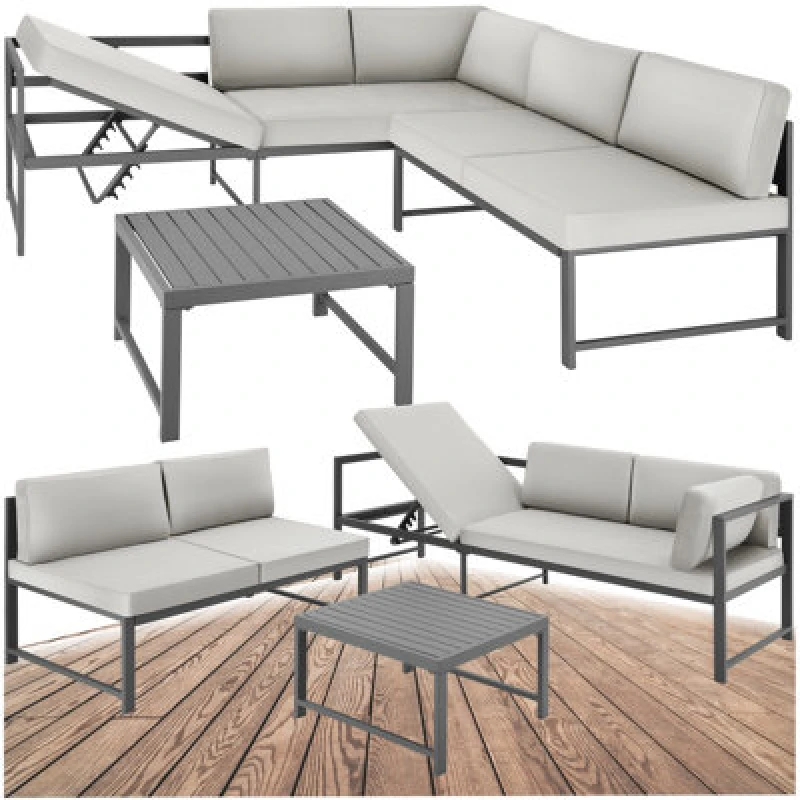 Image of Tectake Garden Lounge Set Faro Corner Sofa Outdoor Aluminium - Grey