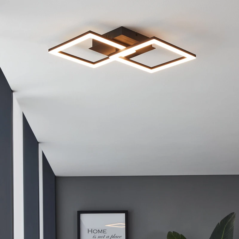 Image of EGLO Paranday-Z Black Steel Smart Control, Colour Changing Ceiling Light, (L) 52cm Black