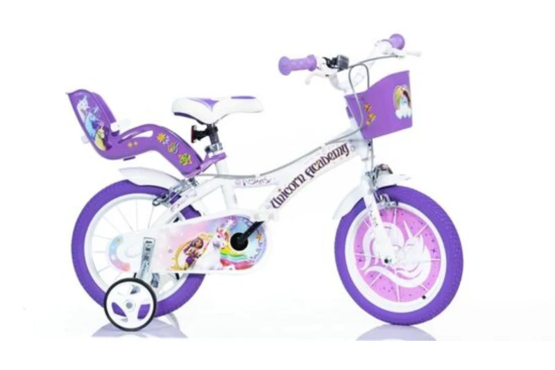 Image of Dino Bikes Unicorn Academy 14" Kids Bike - White/Purple in White White Unisex