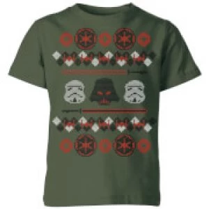 Image of Star Wars Empire Knit Kids Christmas T-Shirt - Forest Green - 9-10 Years