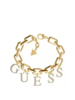 Image of Guess Crystal Harmony Clear Bold Logo Charm Bracelet Yellow Gold