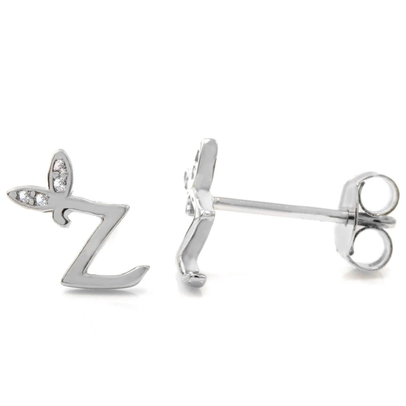 Image of Say It With Winged Initial Earring Pair - Sterling Silver - Z Silver Unisex One Size