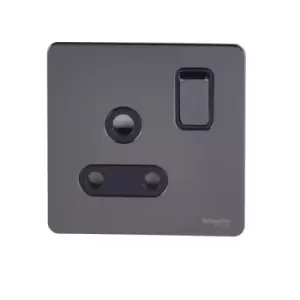 Image of Schneider USFP 15A 1G Round Pin Switched Socket Black Insert Black Nickel - GU3490BBN