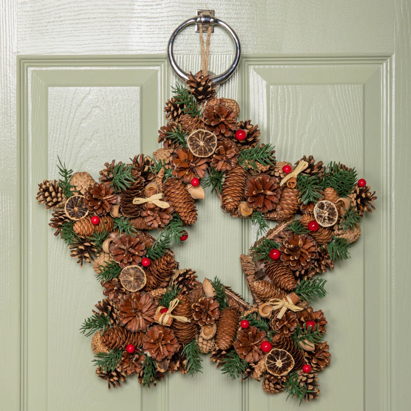 Image of 45cm Winter Spice Star Hanging Christmas Wreath with Pine Cones Red Berries & Dried Fruit