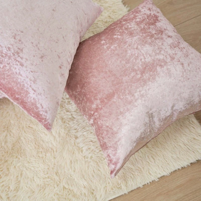 Image of OHS OHS Luxury Crushed Velvet Set of 2 Filled Cushions and Covers in Baby Pink Baby Pink One Size Unisex 5027434173747
