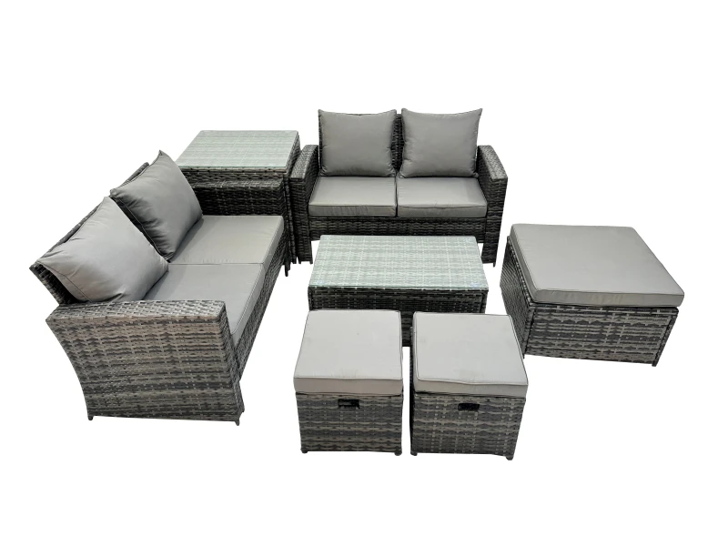 Image of Fimous Lounge Double Seat Sofa Coffee Table Set with Side Table 3 Stool in Dark Grey Dark Grey Unisex