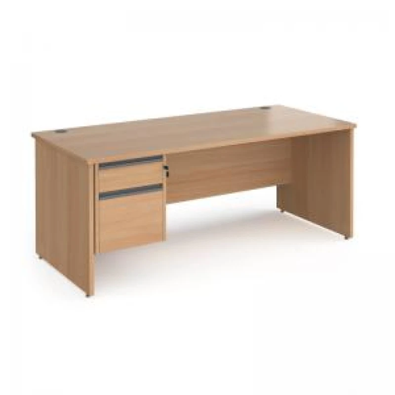 Image of Contract 25 Office Desk Rectangular Desk 1800mm With Pedestal Beech Top And Panel End Leg 800mm Depth Contract 25 CP18S2-G-B Beech CP18S2-G-B