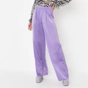 Image of Missguided Satin Wide Leg Trousers - Purple