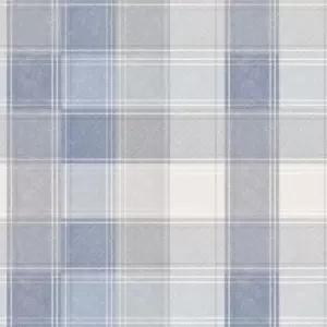 Image of Arthouse Country Check Mono Tartan Plaid Wallpaper - Denim 902808