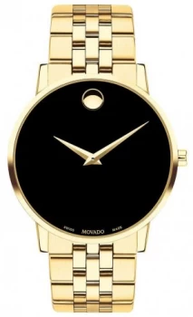 Image of Movado Mens Museum Gold Plated Bracelet/Case Black Dial Watch