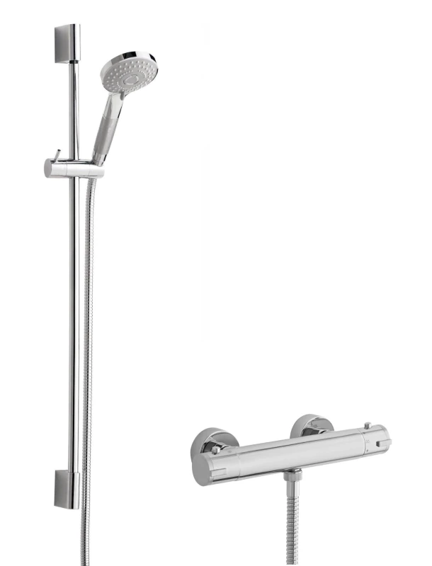 Image of Balterley Minimalist Round Bar Valve Slimline Slide Rail Shower Set Chrome Silver unisex
