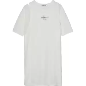 Image of Calvin Klein Jeans Mix Media Ss T-Shirt Dress - White