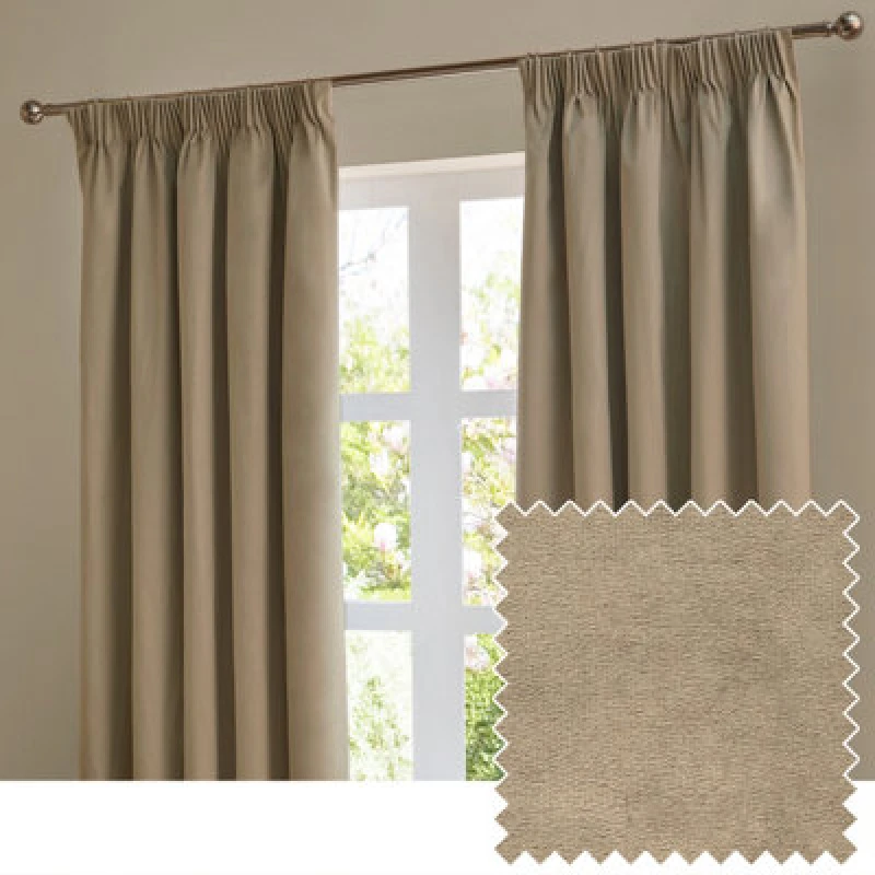 Image of Furn. The Ultimate Velvet Room Darkening Pencil Pleat Curtain Pair, Mocha, (W)117X (D)137Cm