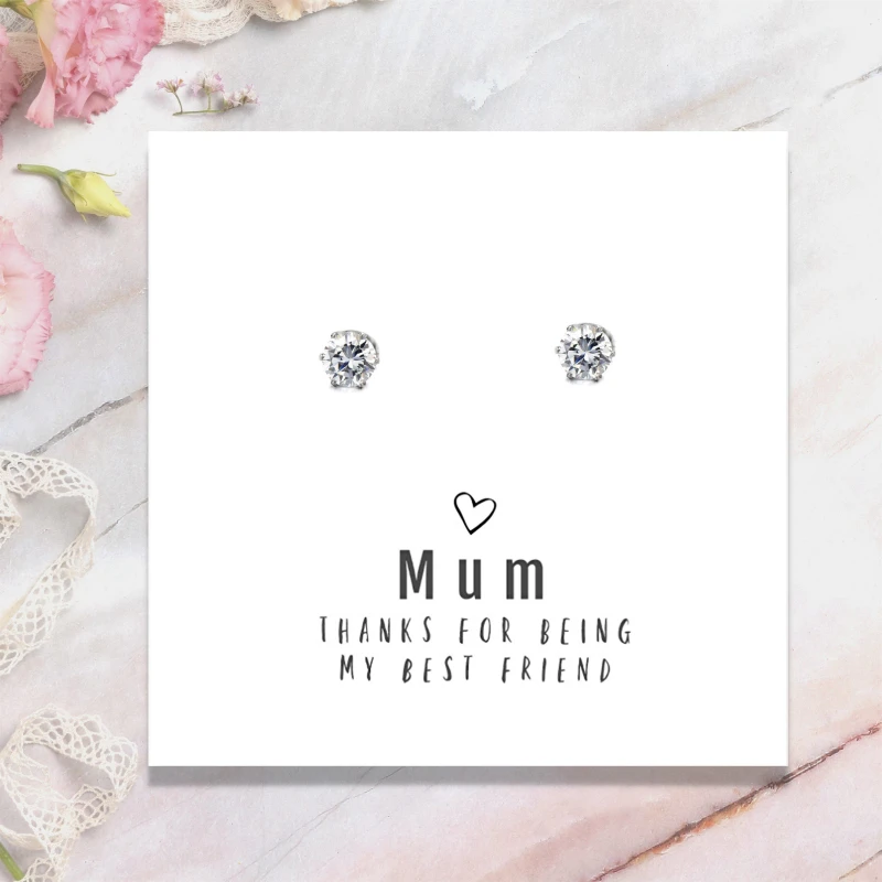 Image of Aye Do Gifts Mum Best Friend Earrings msg cd 00803-CD-STDdia6 Silver / Clear female One Size