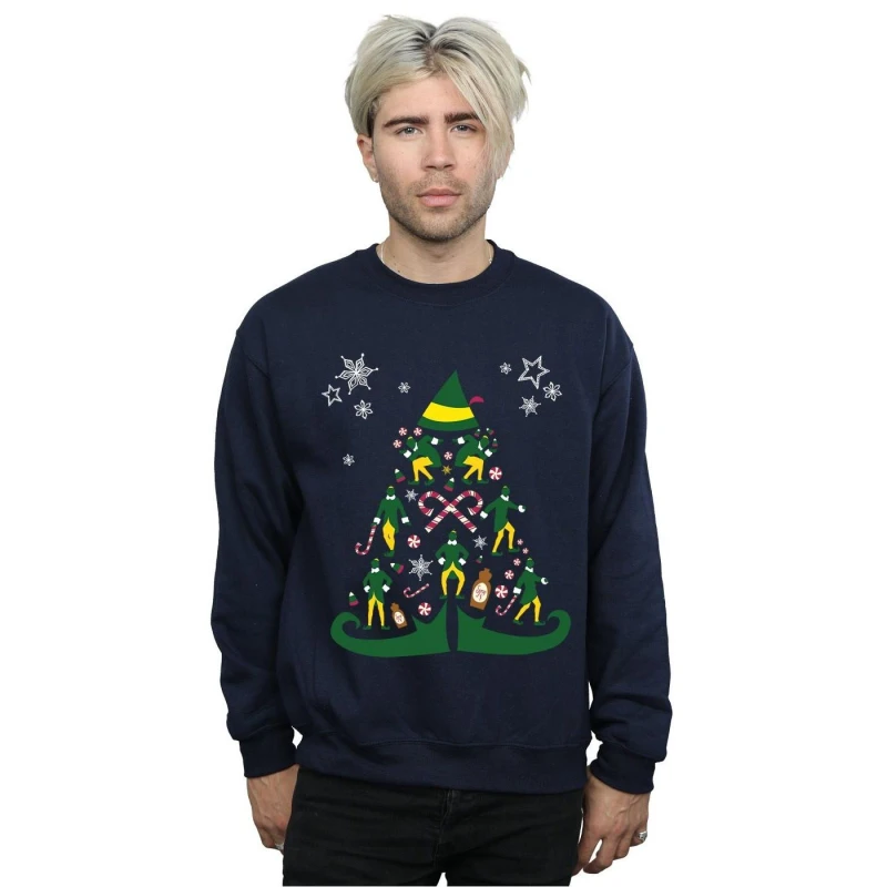 Image of Elf Elf Men Christmas Tree Sweatshirt in Navy Size: Small Navy S Male 5057736096017