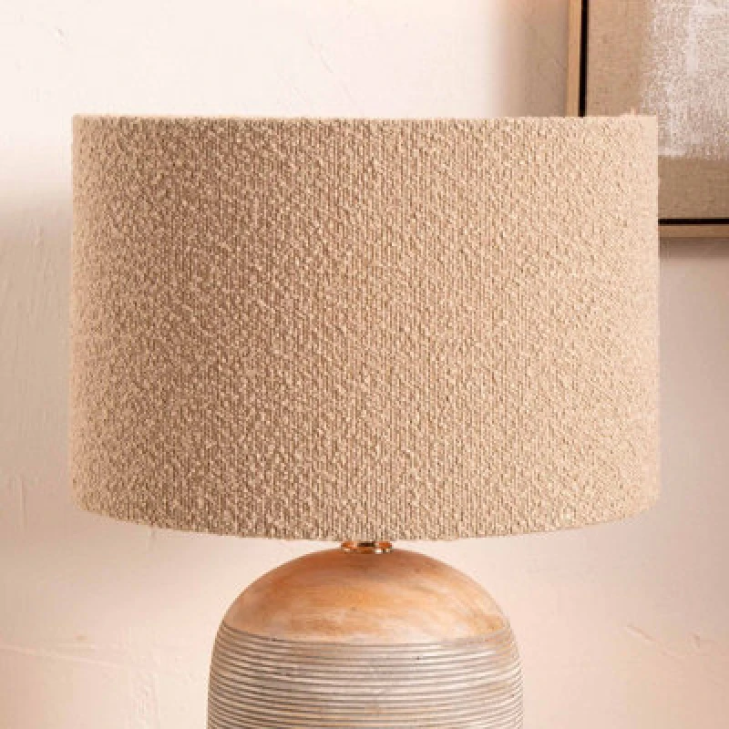 Image of Ruma Taupe Boucle Cylinder Lamp Shade For Table Lamps Beige
